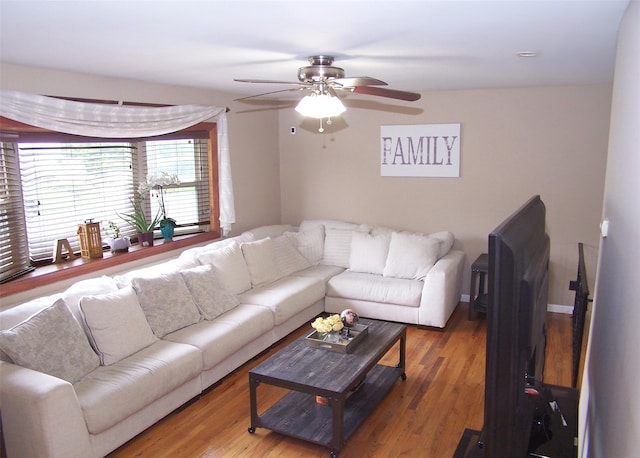 13 Lark Dr, Centereach, NY 11720 - living area featuring ceiling fan and wood finished floors