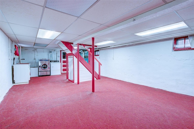 8507 Union Tpke, Glendale, NY 11385 - finished below grade area featuring independent washer and dryer, a paneled ceiling, and carpet