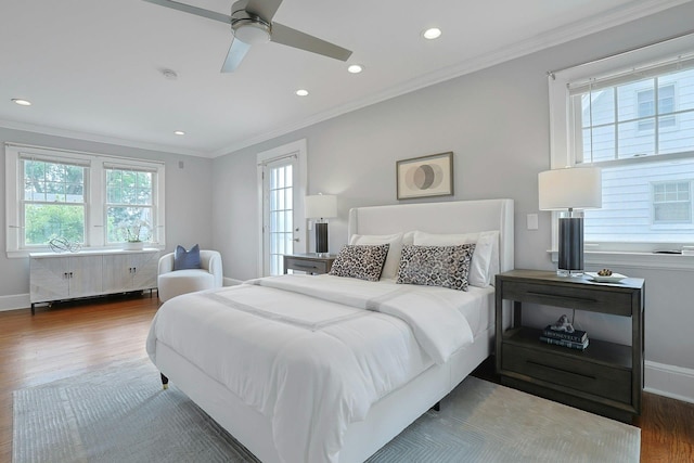 48 Faneuil Pl, New Rochelle, NY 10801 - bedroom featuring wood finished floors, recessed lighting, crown molding, and a ceiling fan