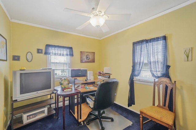 10 Harrison St, Brentwood, NY 11717 - carpeted office space featuring plenty of natural light, ornamental molding, and a ceiling fan