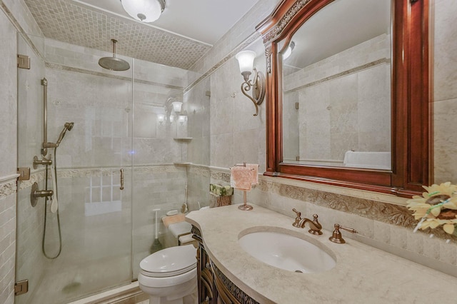 10 Harrison St, Brentwood, NY 11717 - bathroom with a stall shower, tile walls, and vanity