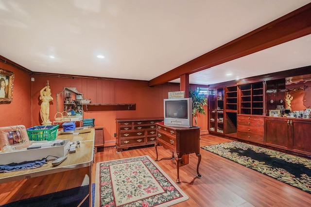 10 Harrison St, Brentwood, NY 11717 - office space featuring crown molding, wood finished floors, and recessed lighting