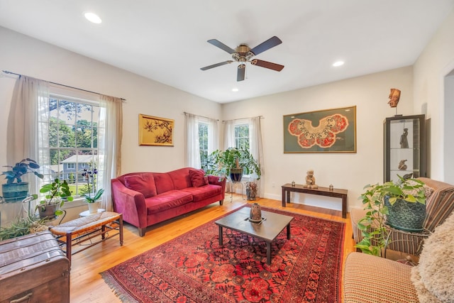 212A Lower Sheep Pasture Rd, East Setauket, NY 11733 - living room with ceiling fan, light wood-style flooring, and recessed lighting