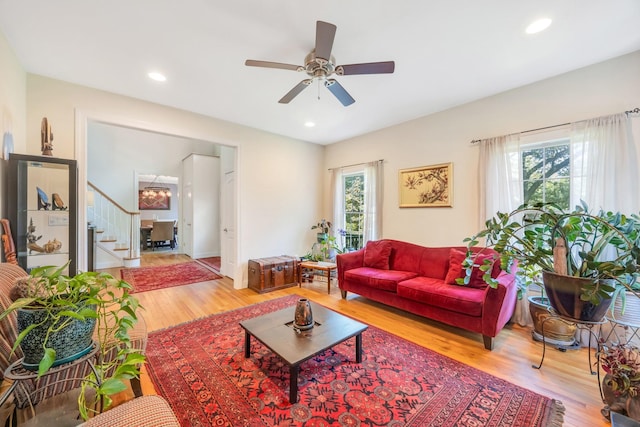 212A Lower Sheep Pasture Rd, East Setauket, NY 11733 - living area featuring healthy amount of natural light, light wood-style flooring, stairs, and recessed lighting