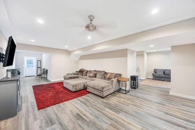 212A Lower Sheep Pasture Rd, East Setauket, NY 11733 - living area with light wood-style flooring, recessed lighting, and a ceiling fan