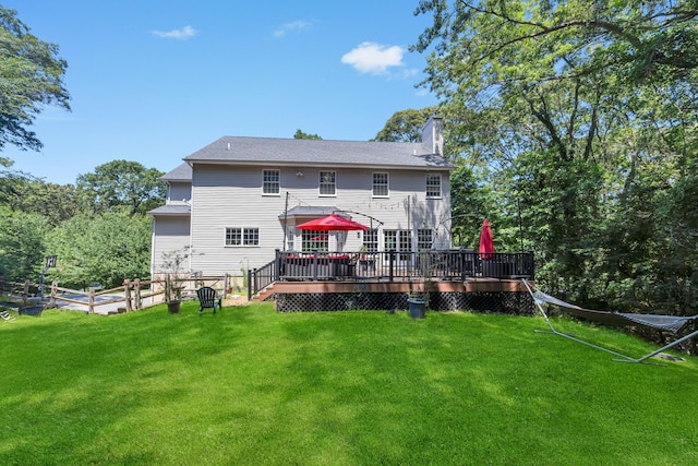 212A Lower Sheep Pasture Rd, East Setauket, NY 11733 - rear view of property featuring a deck and a chimney