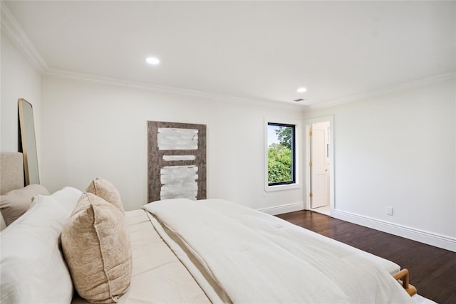43 Acorn Ln, Plainview, NY 11803 - bedroom with dark wood-style flooring, crown molding, and recessed lighting