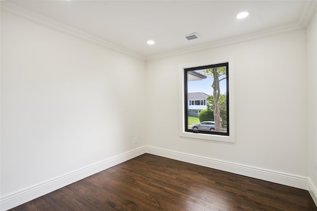 43 Acorn Ln, Plainview, NY 11803 - empty room with ornamental molding, dark wood-style floors, and recessed lighting