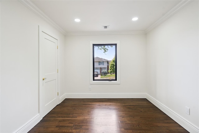 43 Acorn Ln, Plainview, NY 11803 - unfurnished room with dark wood-style floors, ornamental molding, and recessed lighting