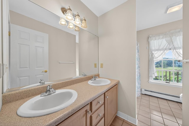 81 Hambletonian Rd, Chester, NY 10918 - full bathroom featuring a baseboard radiator, tile patterned flooring, and double vanity