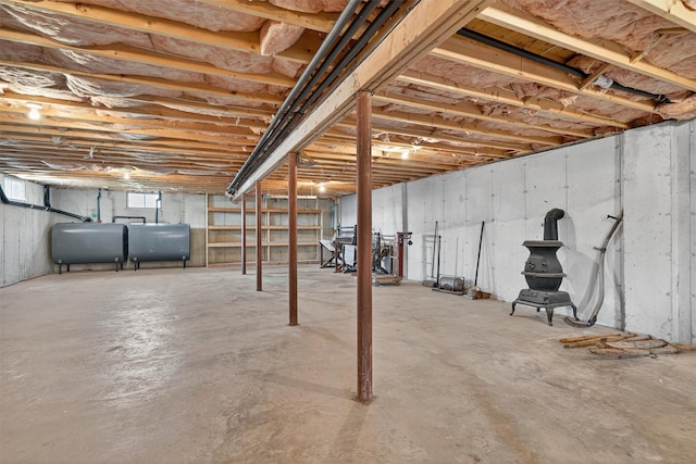 81 Hambletonian Rd, Chester, NY 10918 - basement with oil tank and a wood stove