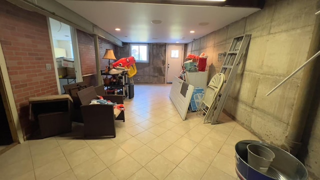61-56 70th St, Middle Village, NY 11379 - below grade area with light tile patterned floors