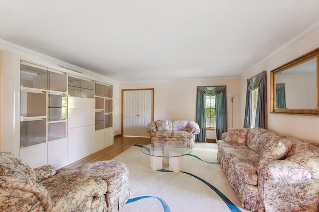 4 Springview Ct, East Patchogue, NY 11772 - living room featuring ornamental molding and wood finished floors