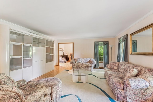 4 Springview Ct, East Patchogue, NY 11772 - living area featuring crown molding and light wood-style floors