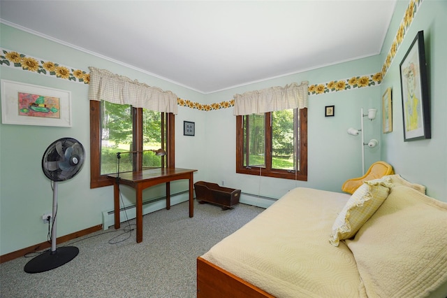 110 Read Rd, Red Hook, NY 12571 - carpeted bedroom with a baseboard heating unit, multiple windows, and crown molding
