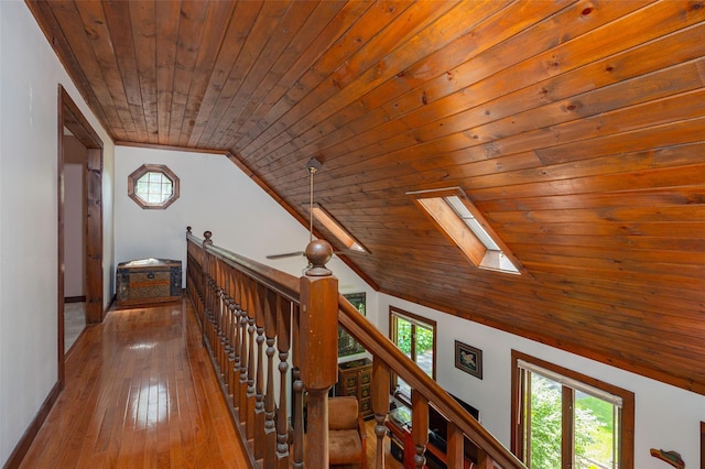 110 Read Rd, Red Hook, NY 12571 - corridor featuring wooden ceiling, lofted ceiling, hardwood / wood-style flooring, and a skylight