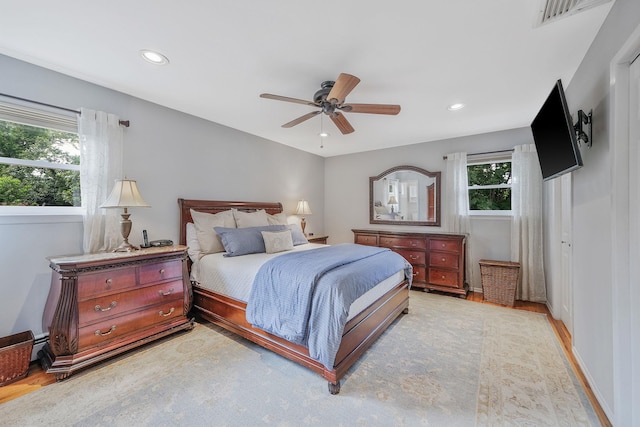 7 Simon Ct, East Northport, NY 11731 - bedroom featuring recessed lighting, light wood-style floors, and ceiling fan