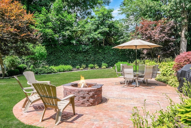 7 Simon Ct, East Northport, NY 11731 - view of patio / terrace with a fire pit, area for grilling, and outdoor dining area
