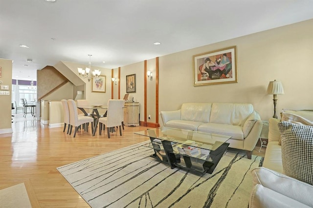 27 Bridge Ln, Haverstraw, NY 10927 - living area featuring a chandelier, light wood-style floors, and recessed lighting