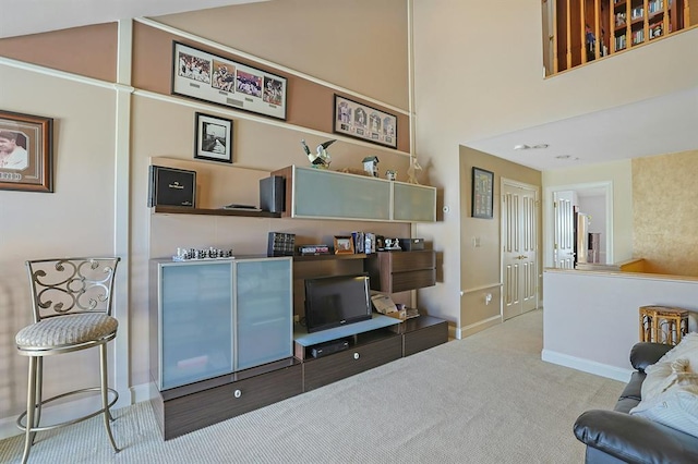 27 Bridge Ln, Haverstraw, NY 10927 - living room with carpet flooring and a towering ceiling