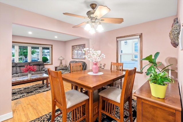 91-23 156th Ave, Howard Beach, NY 11414 - dining area featuring ceiling fan, wood-type flooring, and recessed lighting