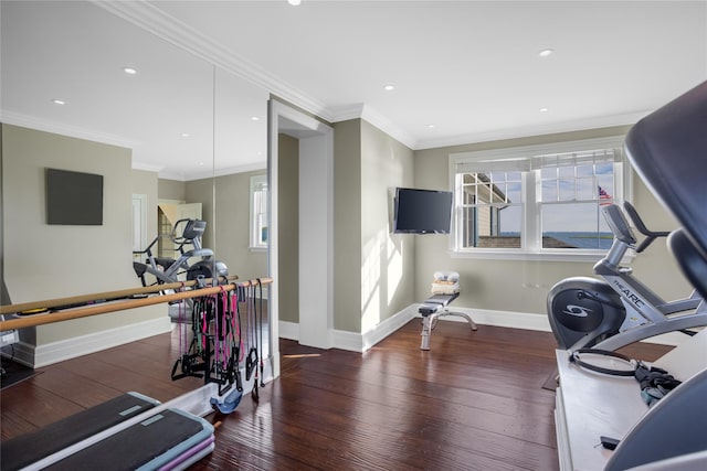 59 Shore Rd, Westhampton, NY 11977 - exercise room with plenty of natural light, wood finished floors, recessed lighting, and ornamental molding