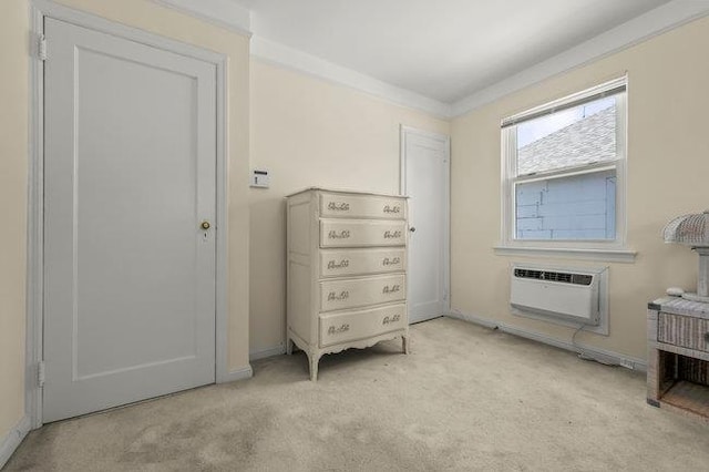 7318 180th St, Fresh Meadows, NY 11366 - bedroom with light carpet, a wall mounted air conditioner, and crown molding