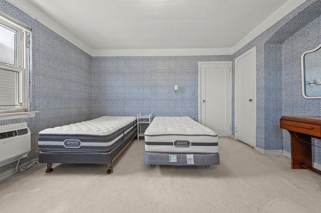 7318 180th St, Fresh Meadows, NY 11366 - bedroom featuring carpet flooring, wallpapered walls, and ornamental molding