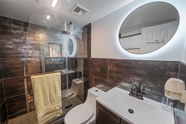 41 W 21st St, Deer Park, NY 11729 - bathroom with tile walls, a shower stall, and vanity