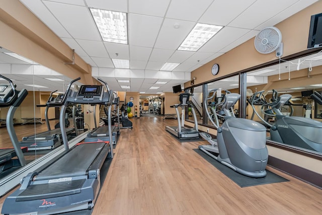1155 Warburton Ave Unit 1H, Yonkers, NY 10701 - workout area featuring a drop ceiling and wood finished floors