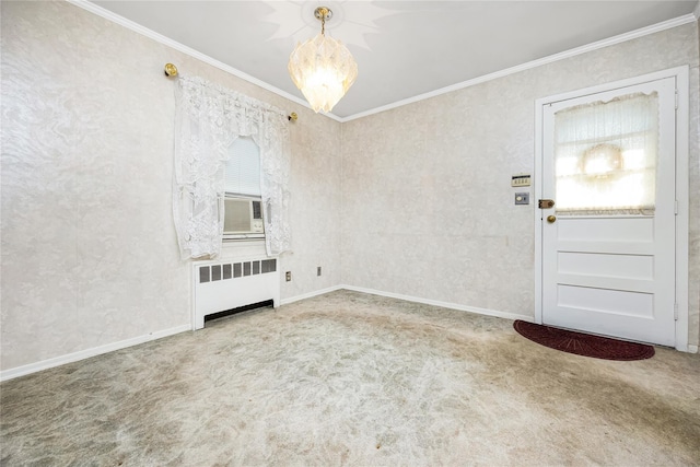 245 E Seaman Ave, Freeport, NY 11520 - carpeted spare room featuring radiator heating unit, cooling unit, and crown molding