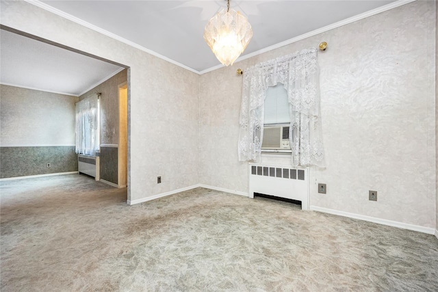 245 E Seaman Ave, Freeport, NY 11520 - spare room featuring radiator, carpet, crown molding, and a chandelier