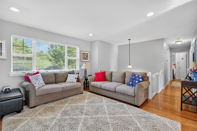 3 Stanford Dr, Highland Mills, NY 10930 - living area with attic access, healthy amount of natural light, light wood-type flooring, and recessed lighting