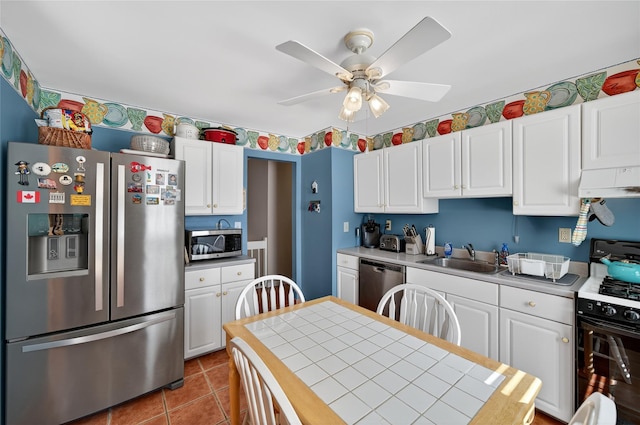 3 Stanford Dr, Highland Mills, NY 10930 - kitchen featuring appliances with stainless steel finishes, white cabinetry, a ceiling fan, and light countertops
