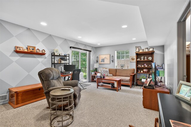 3 Stanford Dr, Highland Mills, NY 10930 - living area featuring carpet floors, recessed lighting, and an office area