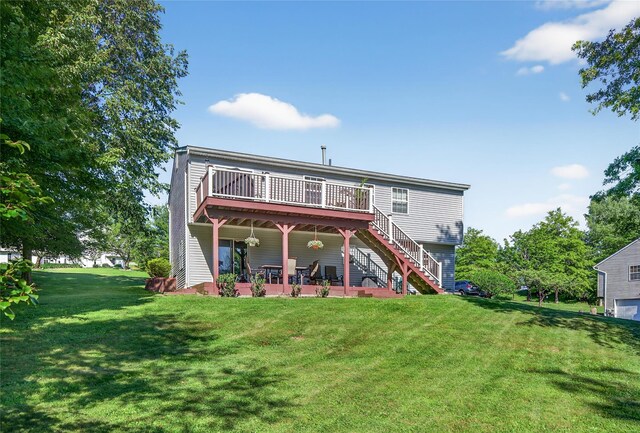 3 Stanford Dr, Highland Mills, NY 10930 - back of house featuring a deck, a lawn, and stairs