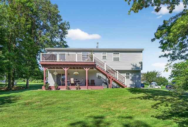 3 Stanford Dr, Highland Mills, NY 10930 - back of property with stairs, a deck, a lawn, and a patio