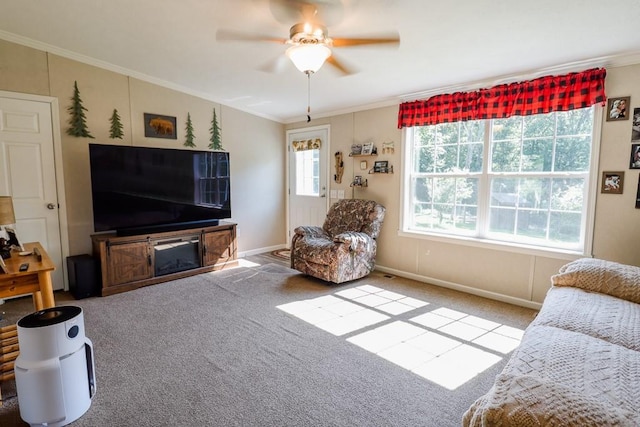 101 W Peenpack Trl, Sparrowbush, NY 12780 - living area with carpet floors, ornamental molding, and a ceiling fan