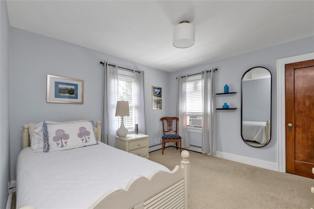 550 Nassau Blvd, West Hempstead, NY 11552 - bedroom featuring a baseboard radiator, light colored carpet, and cooling unit