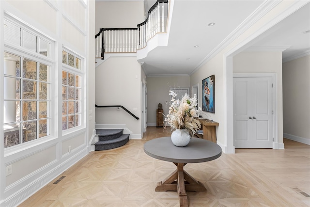 12 N Rd, Laurel Hollow, NY 11771 - entrance foyer with stairs and crown molding