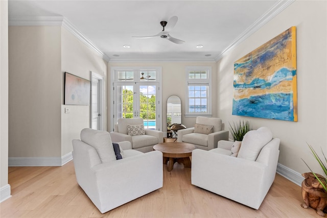 12 N Rd, Laurel Hollow, NY 11771 - living area with a ceiling fan, crown molding, light wood-type flooring, and recessed lighting