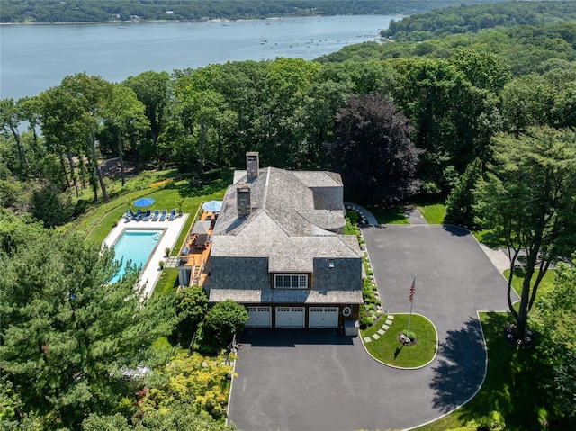 12 N Rd, Laurel Hollow, NY 11771 - aerial view of property and surrounding area with a forest and a large body of water