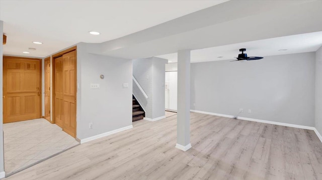 107 Croydon Rd, Yonkers, NY 10710 - finished basement featuring stairway, recessed lighting, and light wood-style flooring