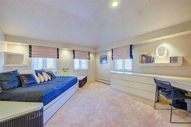 7015 170th St, Fresh Meadows, NY 11365 - bedroom featuring a baseboard radiator, light colored carpet, and an office area