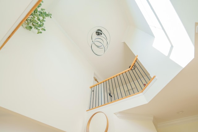 37 William St, Bohemia, NY 11716 - stairs with a high ceiling and crown molding
