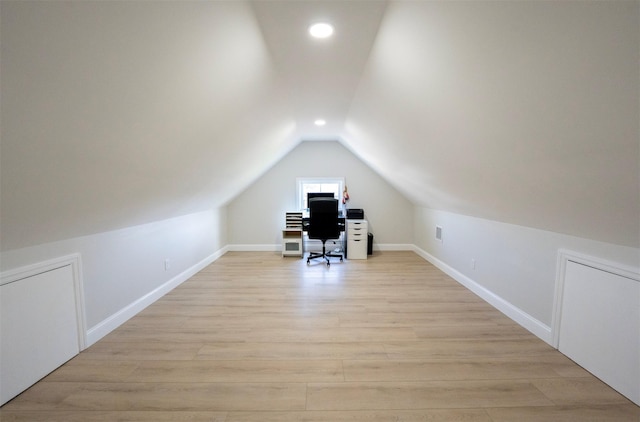37 William St, Bohemia, NY 11716 - office area with vaulted ceiling, light wood-style flooring, and recessed lighting