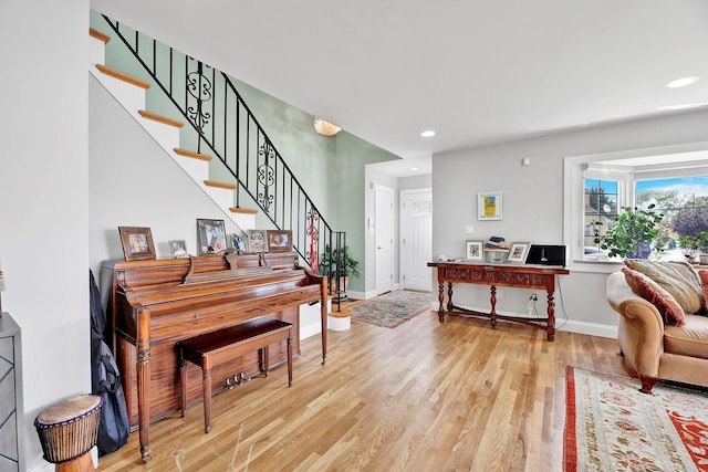 97 Burnham Ave, Roslyn Heights, NY 11577 - entrance foyer with wood finished floors, recessed lighting, and stairway