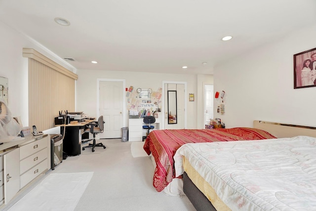 97 Burnham Ave, Roslyn Heights, NY 11577 - bedroom featuring light colored carpet, recessed lighting, and an office area