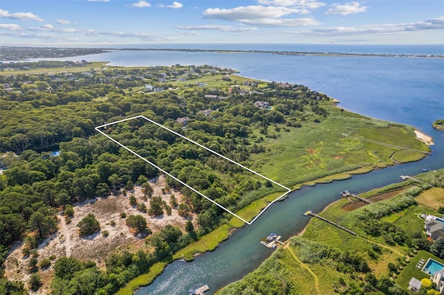 27 Jagger Ln, Westhampton, NY 11977 - aerial view of property's location with a nearby body of water and property parcel outlined