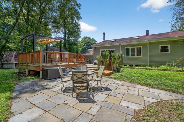 3324 Sycamore Ln, Yorktown Heights, NY 10598 - view of patio featuring a wooden deck, outdoor dining space, and a pergola
